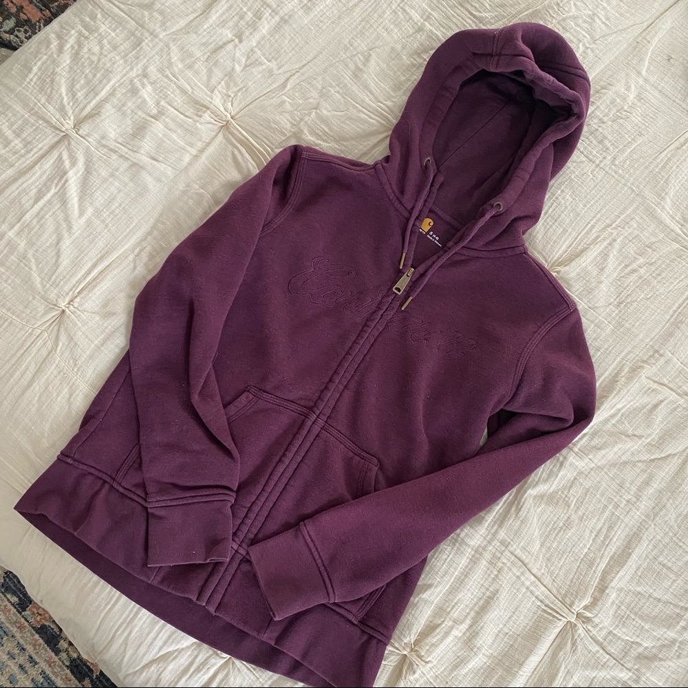 EUC 🌾 Carhartt Burgundy Zip Up Sweatshirt - Picture 2 of 6